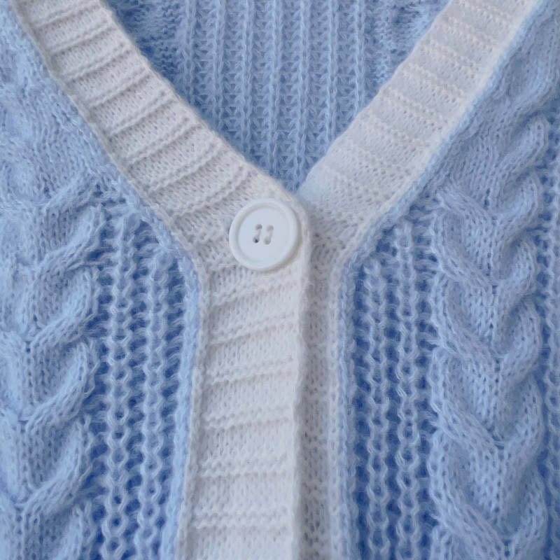 2023 Autumn Winter V-Neck Color Block Knit Sweater