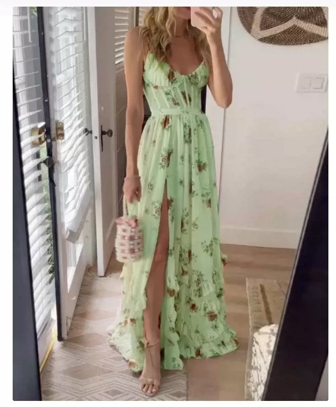 New Floral Strapless Maxi Dress for Beach Vacation