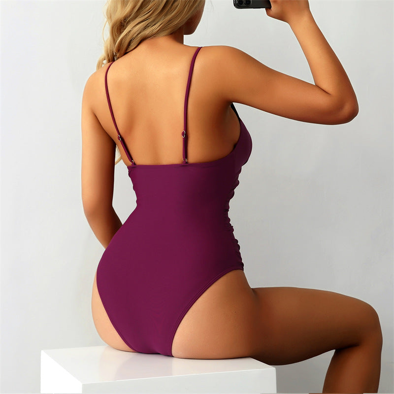 2022 Women's Solid Color Backless Swimsuit Bikini
