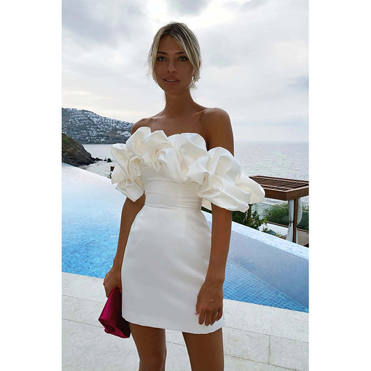 New Popular eBay Solid Color Ruffle Hem Dress