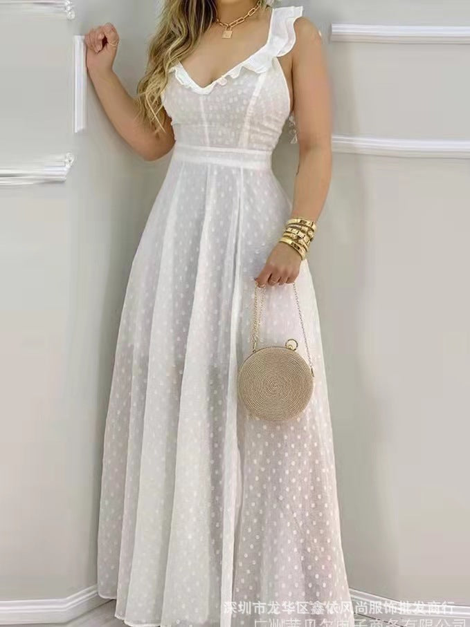 2021 New Long Tie V-Neck A-Line Solid Dress