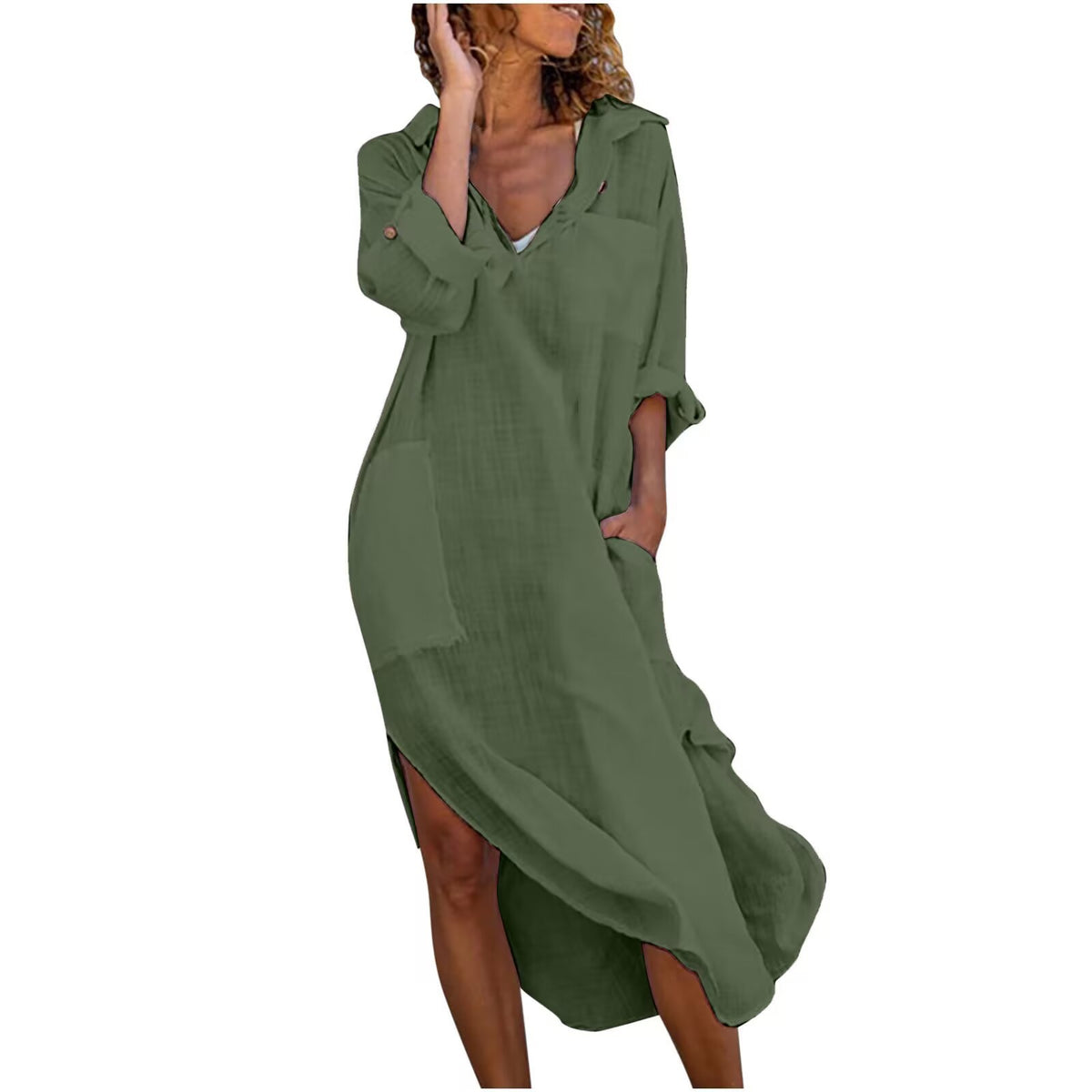 2024 Women's Breathable Long Button-Up Shirt Dress