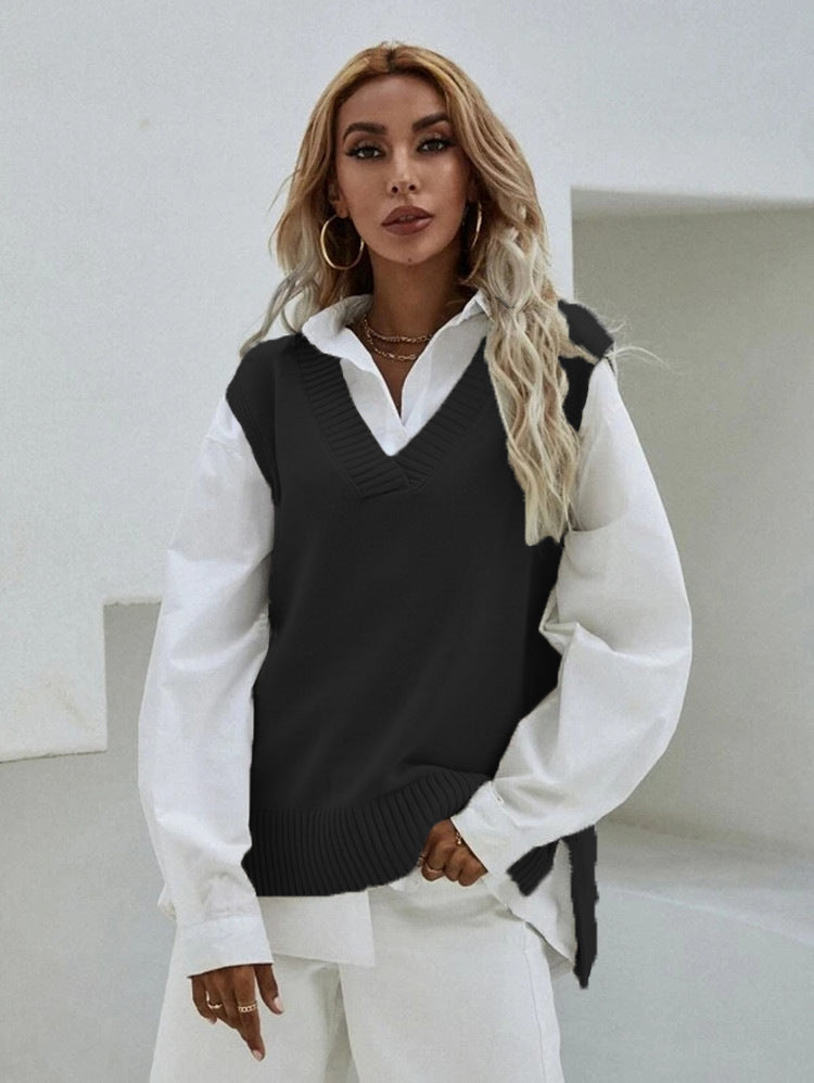 2023 Women's Slim Fit V-Neck Vest Knit Sweater Jacket