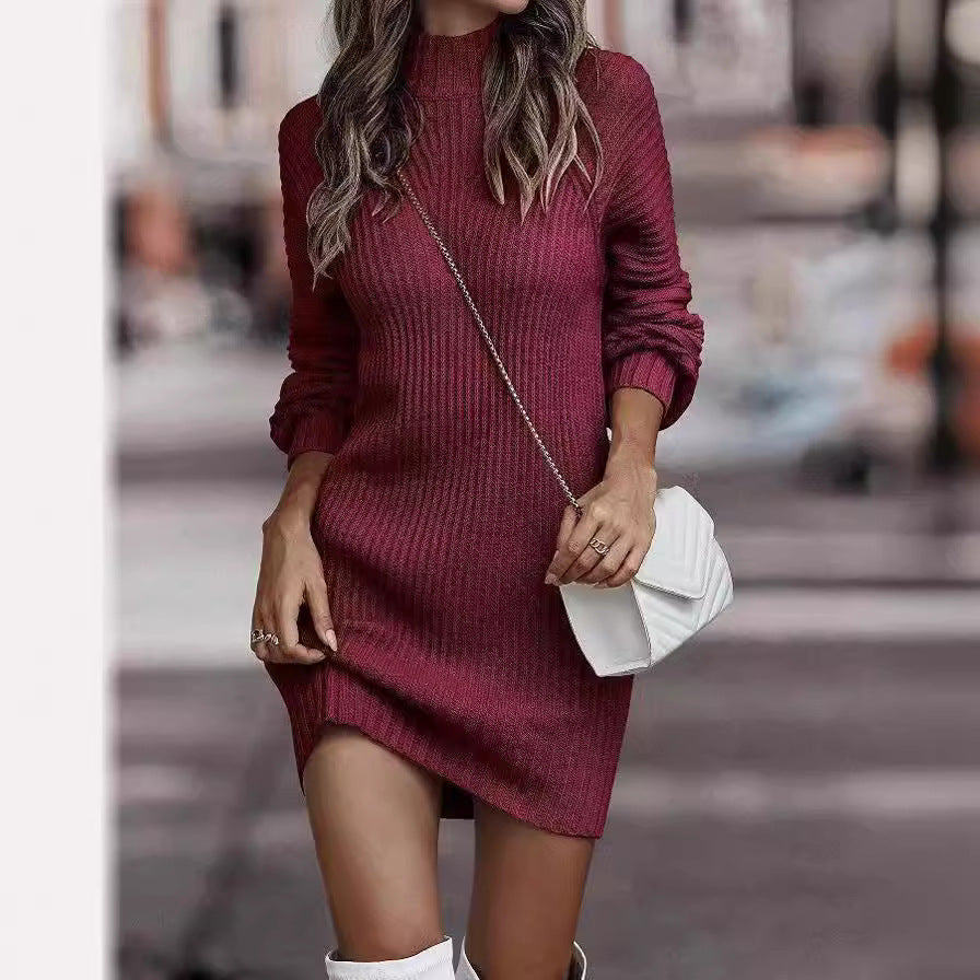 2023 Autumn Winter Women's High Neck Sweater Dress