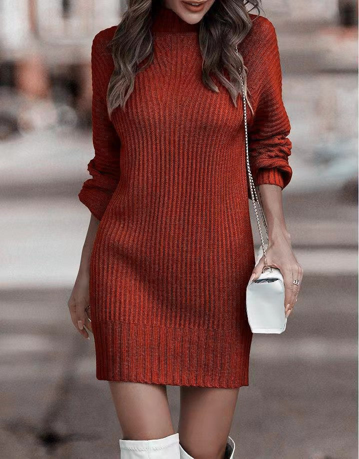 2023 Autumn Winter Women's High Neck Sweater Dress