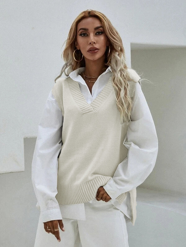 2023 Women's Slim Fit V-Neck Vest Knit Sweater Jacket