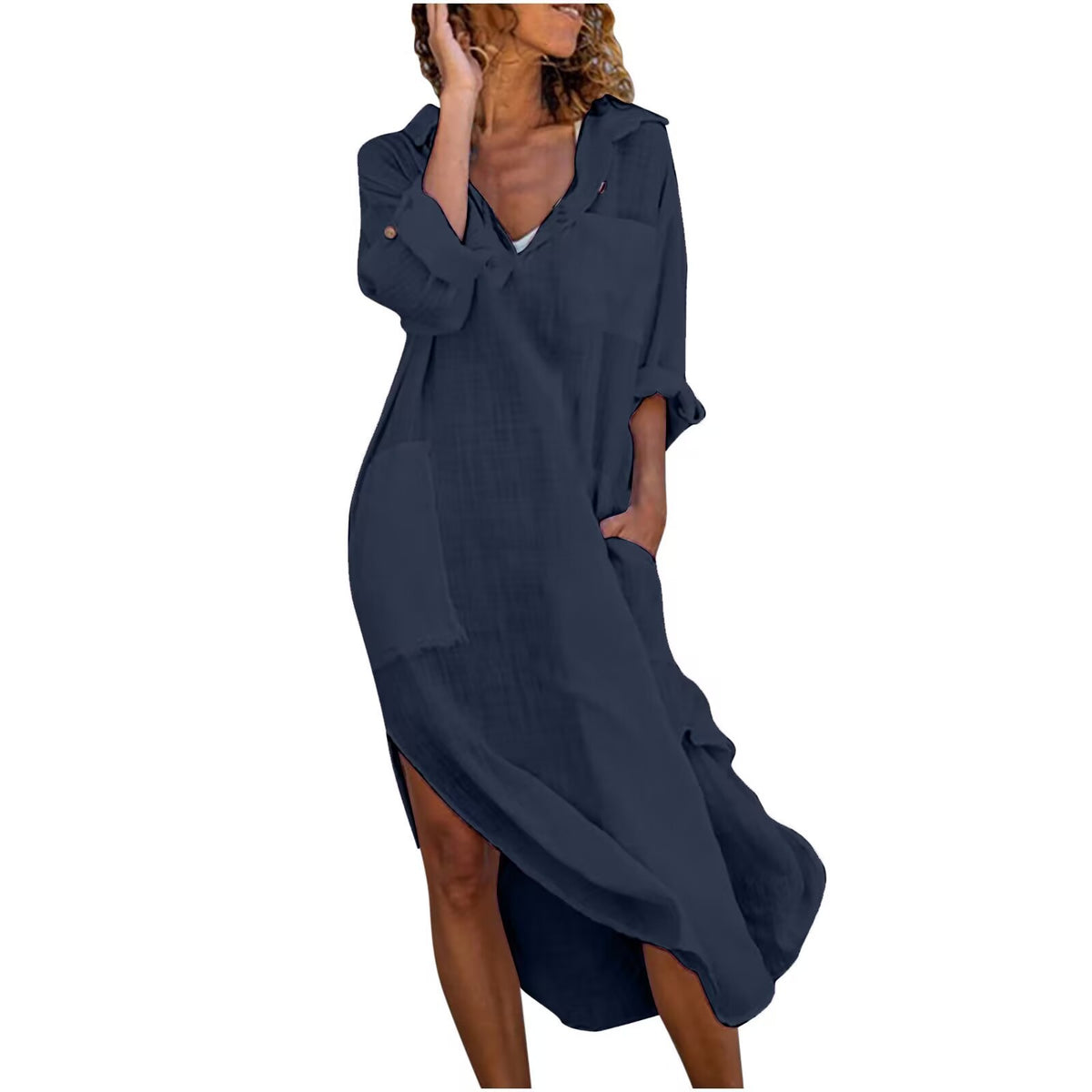 2024 Women's Breathable Long Button-Up Shirt Dress
