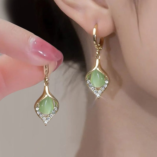 New Cat's Eye Stone Earrings with Diamond Accents