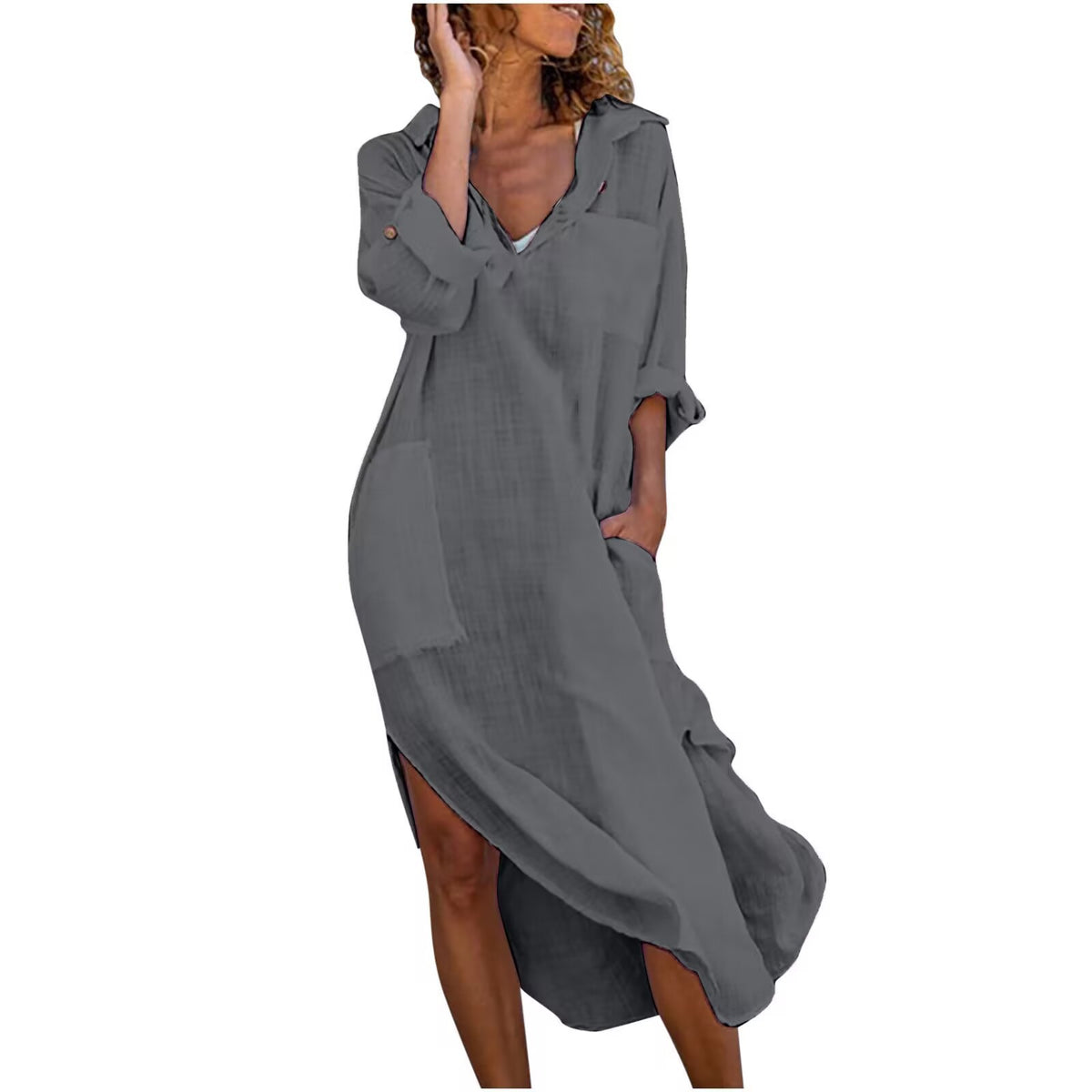 2024 Women's Breathable Long Button-Up Shirt Dress