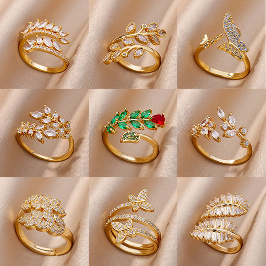 Minimalist Open Finger Ring with Zirconia Branch Design