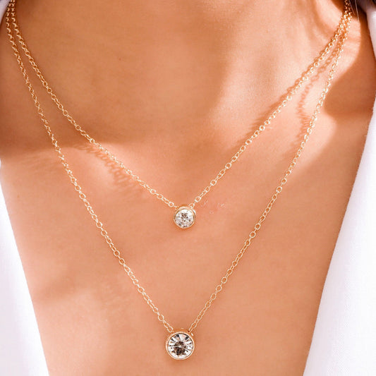 Korean Style Layered Double Necklace with Rhinestones
